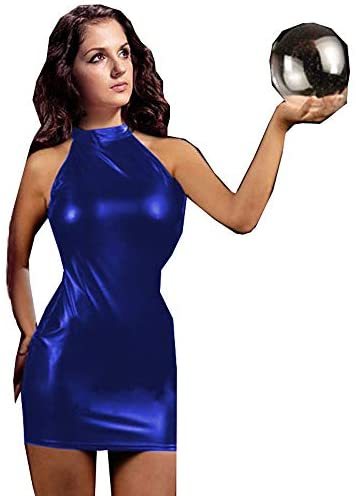 Sexy Women Mini Dress Shiny Halter Vestido Backless Bodycon Dress