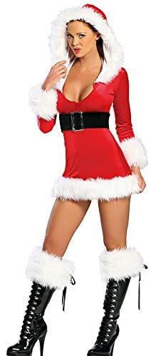 Red Sassy Santa Costumes Sexy Miss Santa Cosplay Fluffy Trim Mini Dress
