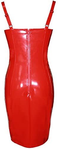 Women's PU Leather Sleeveless V Neck Spaghetti Strap Bodycon Club Midi Dress