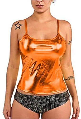 Plus Size Shiny Metallic Camisole Women Casual Spaghetti Strap Top