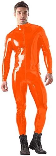 S-6XL Men Wetlook PVC Bodycon Jumpsuit Zipper Long Sleeve Zentai