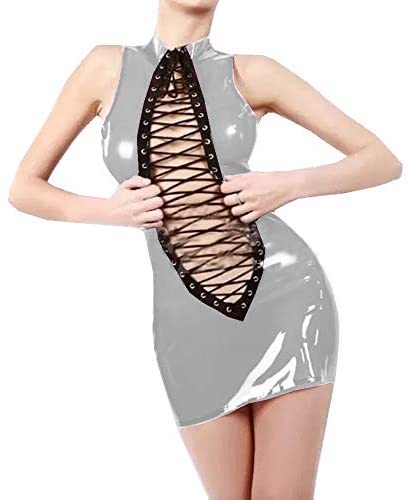 12 Colors O-Neck Lace Up Tank Dress Ladies Wetlook PVC Mini Dress