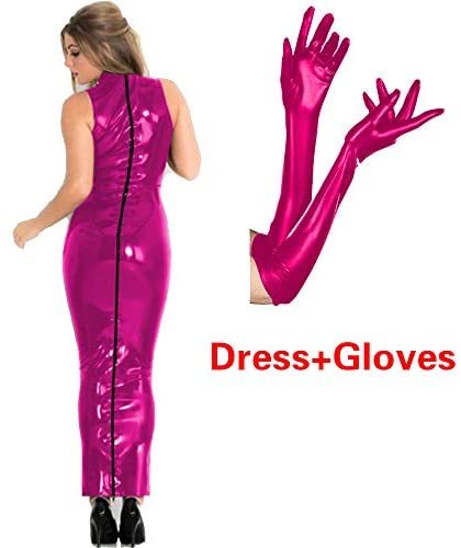 13 Colors Women Sleeveless Bodycon Zipper Long Dress + Long Gloves