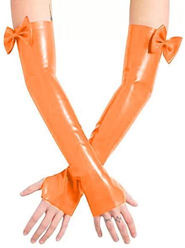 Plus Size Sexy Fingerless PVC Wetlook Gloves Women Dancing Bowknot Long Gloves