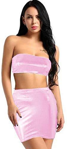 Plus Size Women 2 Piece Set Bodycon Mini Skirt+Strapless Crop Top