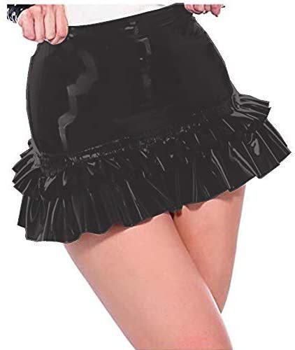 26 Colors Lovely Women PVC Mini Skirt Wet Look A-line Ruffle Skirt