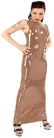 Plus Size Women Sleeveless Long Dress Back Zipper Vestido PVC Ankle Length Dress