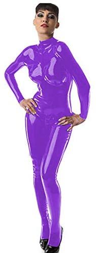 Women PVC Footed Catsuit Sexy Long Sleeve Jumpsuit Catwoman Costume