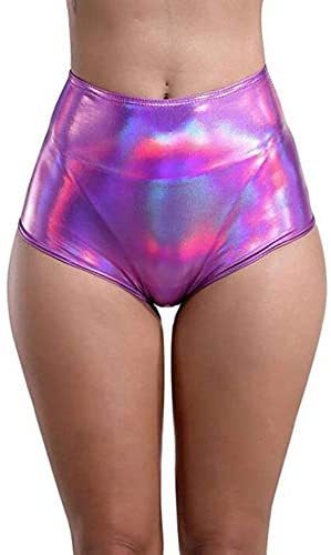 Plus Size Holographic Hot Pants Lady Sexy High Waist Dancing Shorts