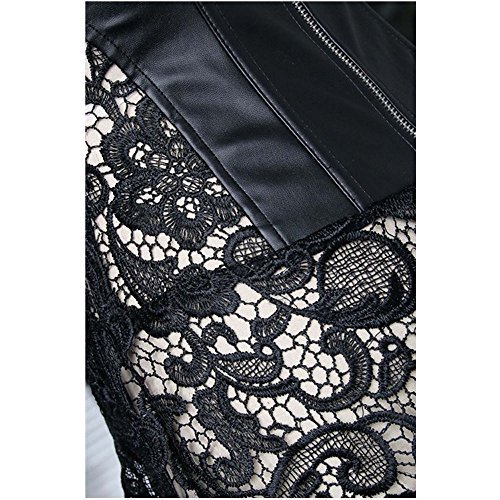Women's Lace Corset Steampunk Gothic Faux Leather Lingerie Bustier Skirt