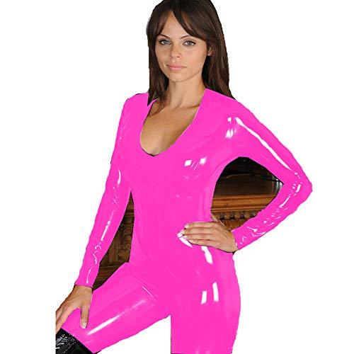 Deep V-Neck Long Sleeve Catsuit Women Glossy PVC Novelty Jumpsuit