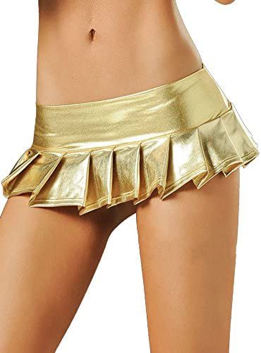 5 Colors Women's Sexy Mini Skirt Pleated Shiny Metallic Pole Dance Clubwear
