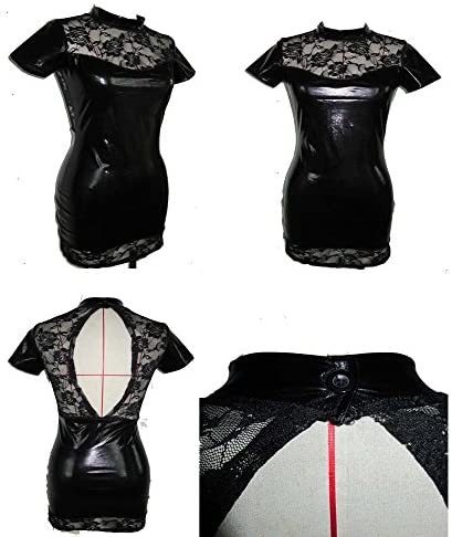 Women's Bodycon Imitation Leather Dress Lace Backless Qipao Party Dress