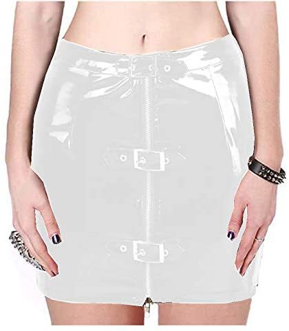 12 Colors PVC Zipper Pencil Skirt Women Belt Decor Low Waist Skirt