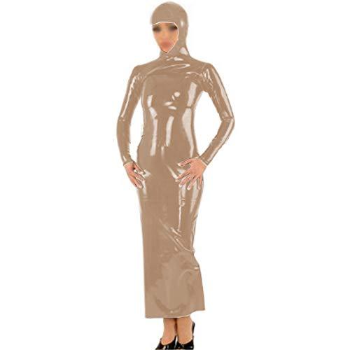 Plus Size Lady Halloween Cosplay PVC Maxi Dress Wetlook Long Sleeve Hooded Dress