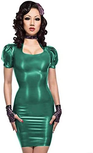 Plus Size Gothic Lady Mini Dress PVC Square Neck Puff Sleeve Dress