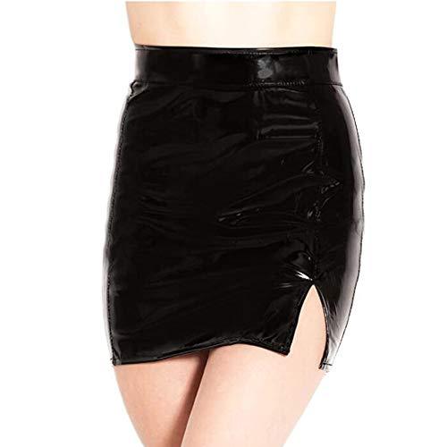 Plus Size Fashion Lady Glossy Mini Skirt PVC High Waist Split Skirt