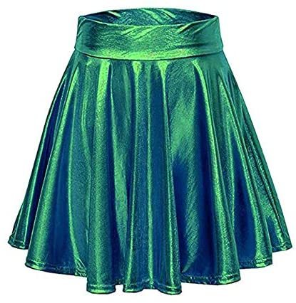 Plus Size Holographic A-line Flare Skirt High Waist Pleated Skirt