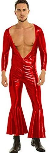 18 Colors Men Deep V-Neck Catsuit Flared Jumpsuit Cosplay Costume