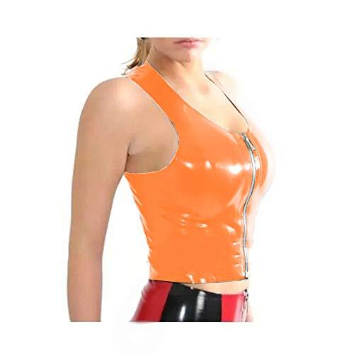 Plus Size Front Zipper Sleeveless Crop Top Ladies PVC Wetlook Dancing Tank Top