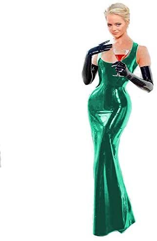 Plus Size Low Cut Sleeveless Skinny Long Dress Ladies Elegant PVC Mermaid Dress