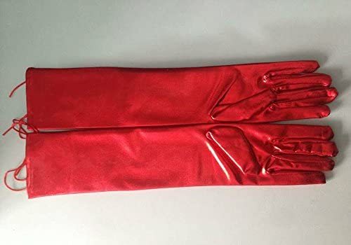 Wetlook Women's Elbow Lace Up Gloves Shiny Metallic Mitten Costume Prop