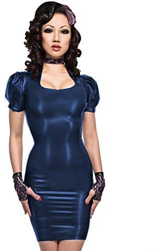 Plus Size Gothic Lady Mini Dress PVC Square Neck Puff Sleeve Dress