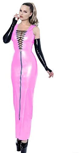 24 Colors Gothic Sleeveless PVC Long Dress Women Wet Look Lace Up Zipper Dress