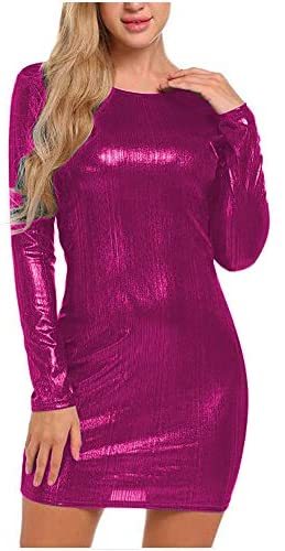 22 Colors Women's Long Sleeve Mini Dress Laser Color Slim Fit Dress