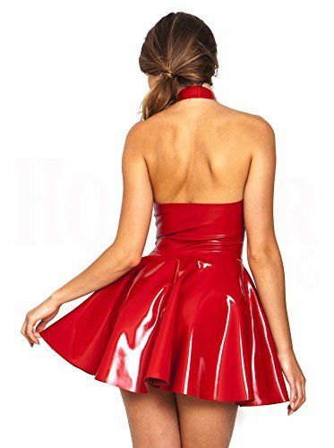 Women's Sexy Black & Red Halter PVC Mini Dress Side Zip Backless Clubwear
