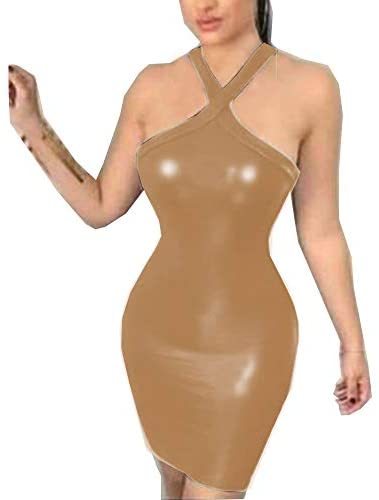 17 Colors Sexy Off Shoulder Dress Women Halter Faux Leather Vestido