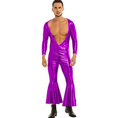 18 Colors Men Deep V-Neck Catsuit Flared Jumpsuit Cosplay Costume