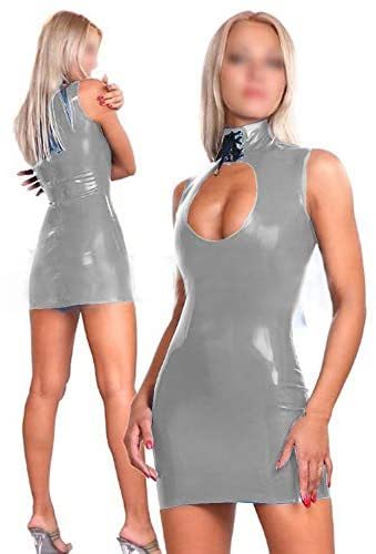 Plus Size PVC Bodycon Dress Open Chest Clubwear Lace Up Neck Dress