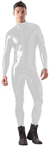 S-6XL Men Wetlook PVC Bodycon Jumpsuit Zipper Long Sleeve Zentai