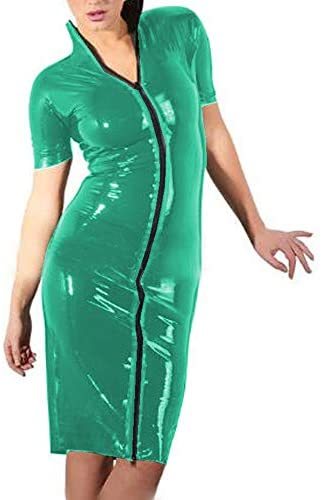 23 Colors Lady Zipper Short Sleeve Clubwear Wetlook PVC Slim Dress