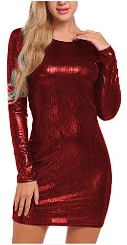 22 Colors Women's Long Sleeve Mini Dress Laser Color Slim Fit Dress