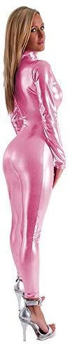Plus Size Lady Slim Jumpsuit Zip Cosplay Catsuit Long Sleeve Romper