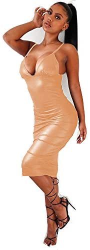 19 Colors Sexy Spaghetti Strap Bandage Midi Dress Ladies Backless V-Neck Dress
