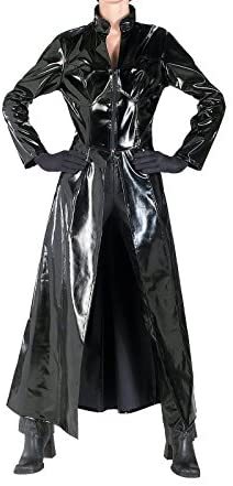 Halloween Party Costume Black/Red Wet Look Long Sleeve PVC Adult Costume Cloak S-XXL