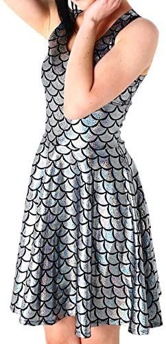 14 Colors Women Fish Scales Mini Dress Sleeveless Mermaid Skater Dress