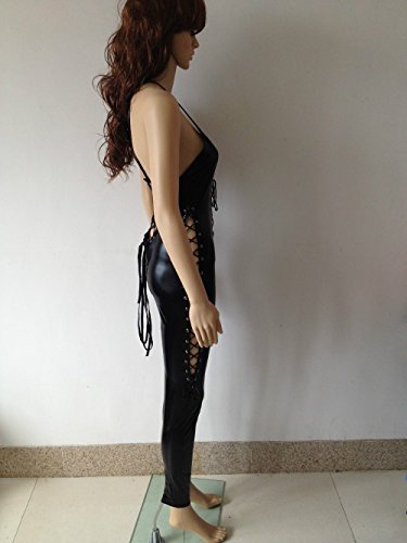 Women's Gothic Jumpsuit Lace Up Faux Leather Bodysuit Catsuit Sexy Clubwear