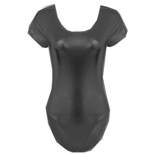 Plus Size Short Sleeve High Cut Leotard Dancing Scoop Neck Bodysuit