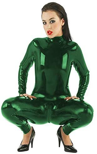 Open Crotch Catsuit Women Glossy PVC Jumpsuit Sexy Bodycon Bodysuit