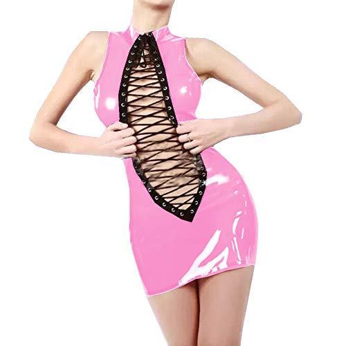 12 Colors O-Neck Lace Up Tank Dress Ladies Wetlook PVC Mini Dress