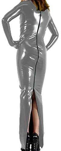 Plus Size Sexy Ladies Bodycon Long Dress Back Zipper Shiny Catsuit