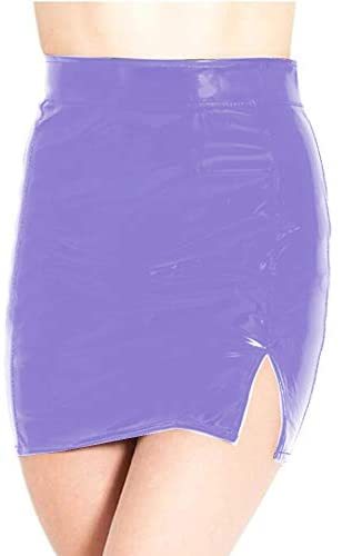 Plus Size Fashion Lady Glossy Mini Skirt PVC High Waist Split Skirt
