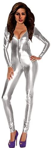 Womens Metallic Jumpsuit 4 Colors V Neck Bodysuit Outfit Fancy Dress Catsuit