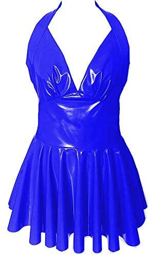 12 Colors Women Backless V-Neck Mini Dress PVC Halter Pleated Dress