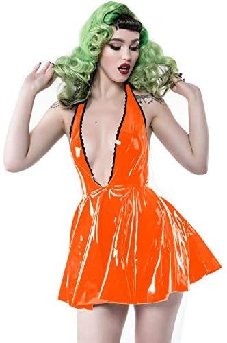 10 Colors Backless Mini Skater Dress PVC Deep V-Neck Pleated Dress