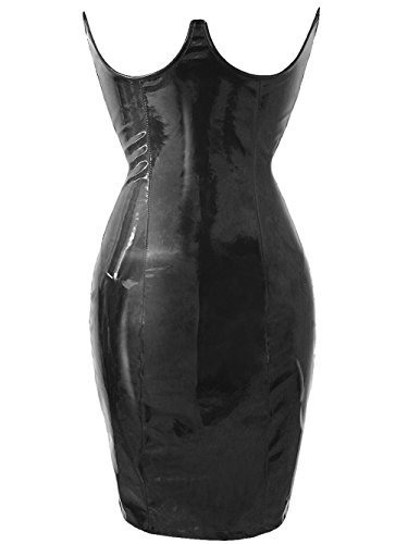 Women Sexy Faux Leather Bodycon Dress Underbust Corset Dress Crotchless Fetish Black Clubwear 6XL (Black, 6XL)
